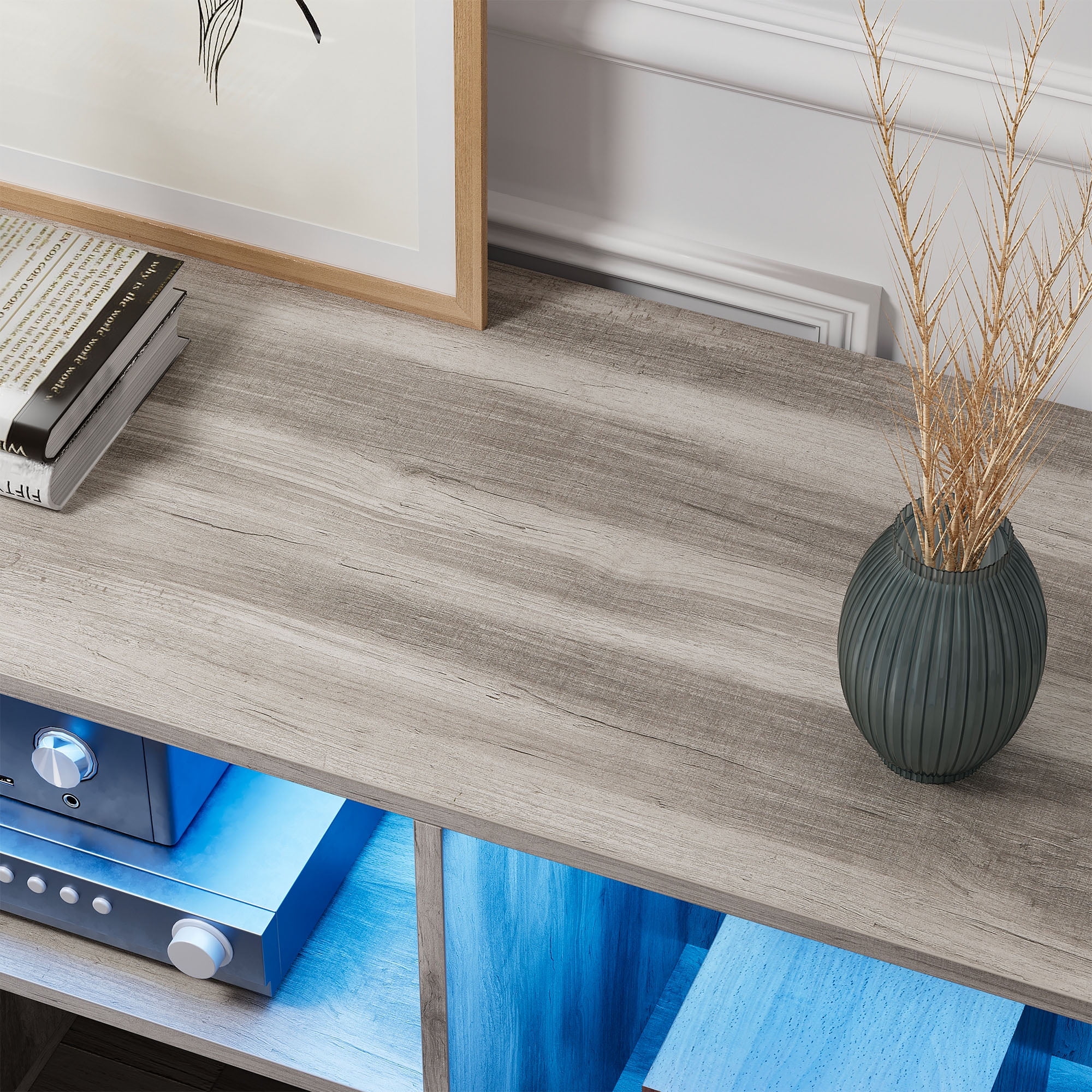 Uforic Oak TV Cabinet, 141×40×48cm, 110V US Plug, 16 Modes, Remote & Bluetooth Control, 15mm Particleboard