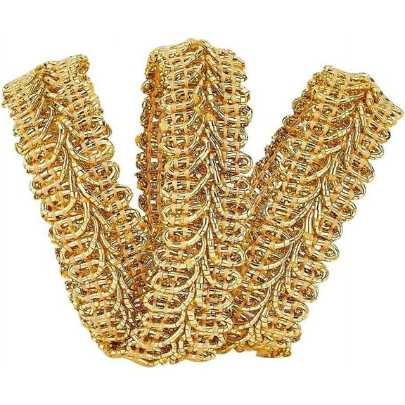 15Yards Metallic Braid Lace Trim Gold Centipede Lace Ribbon Decorated Gimp Trim 5/8" x1.5mm