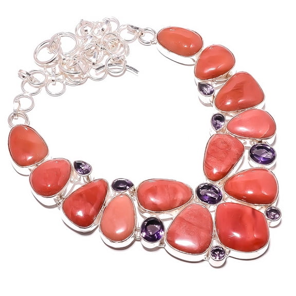 Imperial Jasper - Guadalajara & Amethyst 925 Sterling Silver Necklace 17.99" TN7524-257, Beautiful Jewelry For Woman, New Year Sale, Valentin's Day Gi