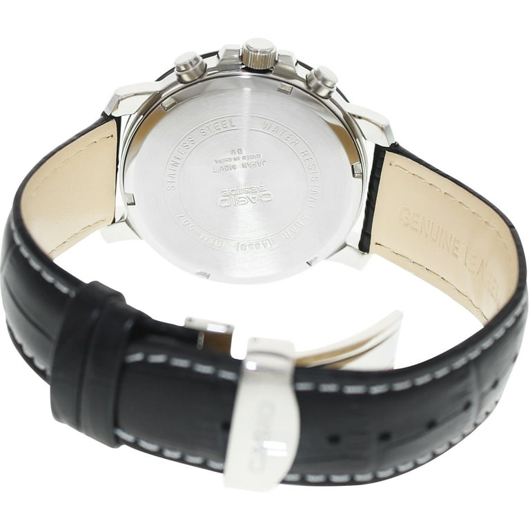 Men s Beside BEM507BL 1AV Black Leather Quartz Fashion Watch Walmart