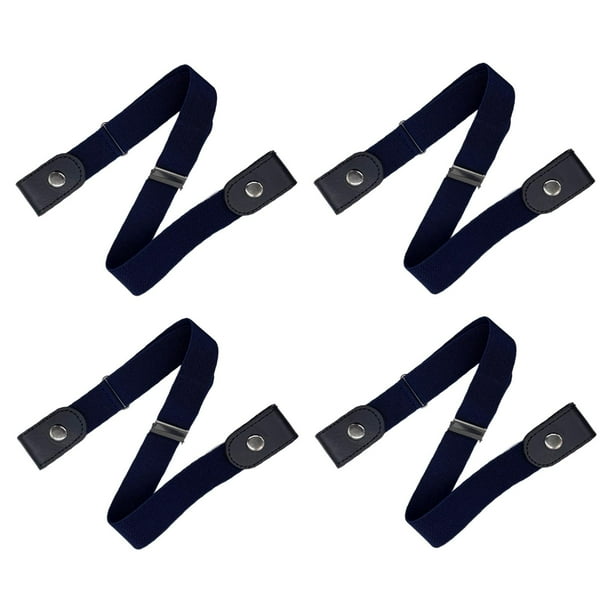 Cinturón de lona duradero de 4 piezas sin hebilla, cómodo y ajustable, para hombre y mujer, elástico e invisible para vaqueros. Azul marino