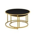 thumbnail image 5 of S-HOME Faux Leather Nesting Round Coffee Table Set of 2 with Metal Base for Contemporary Living Room Decor, Black, 5 of 5