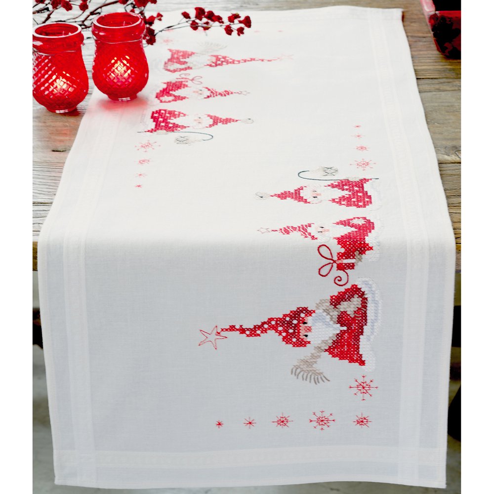 Vervaco Table Runner Stamped Embroidery Kit 16"X40"Gnomes Christmas