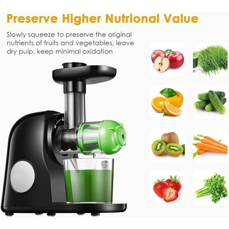Hervigour Cold Press Juicer Machine, Dual Mouth Slow Masticating Juicer,  Compact Design to Extract Juice from Fruits and Vegetables, Celery and