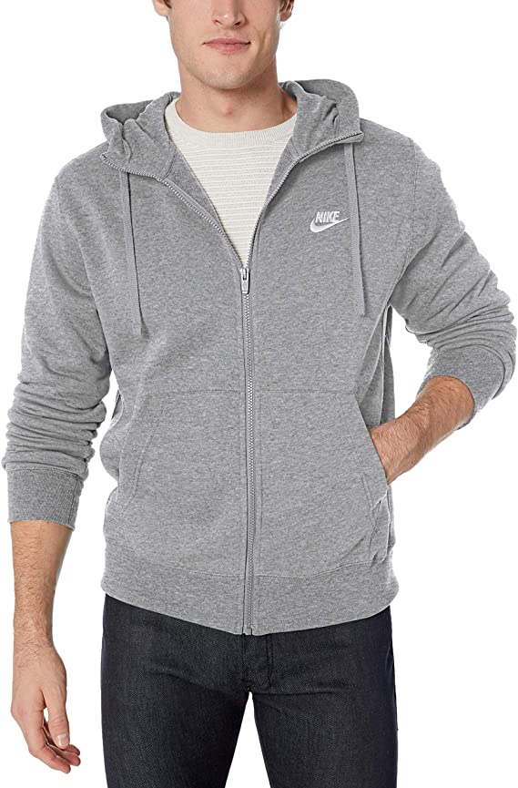Nike Men's Sportswear Club Fleece Full Zip Hoodie, Dark Grey Heather XL  NEW
