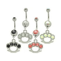 Dangle Brass Knuckles Belly Ring with Cz Gems 14G