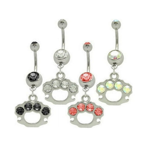 Dangle Brass Knuckles Belly Ring with Cz Gems 14G