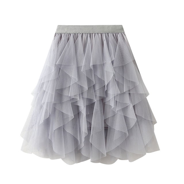 Mefallenssiah Women Versatile Solid Color Short Skirt Mesh Skirt Multilayer Short Skirt
