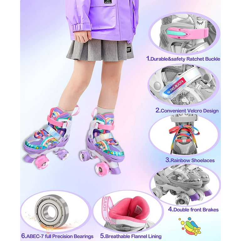 4-Pejijajar Adjustable Unicorn Kids Roller Skates with Light