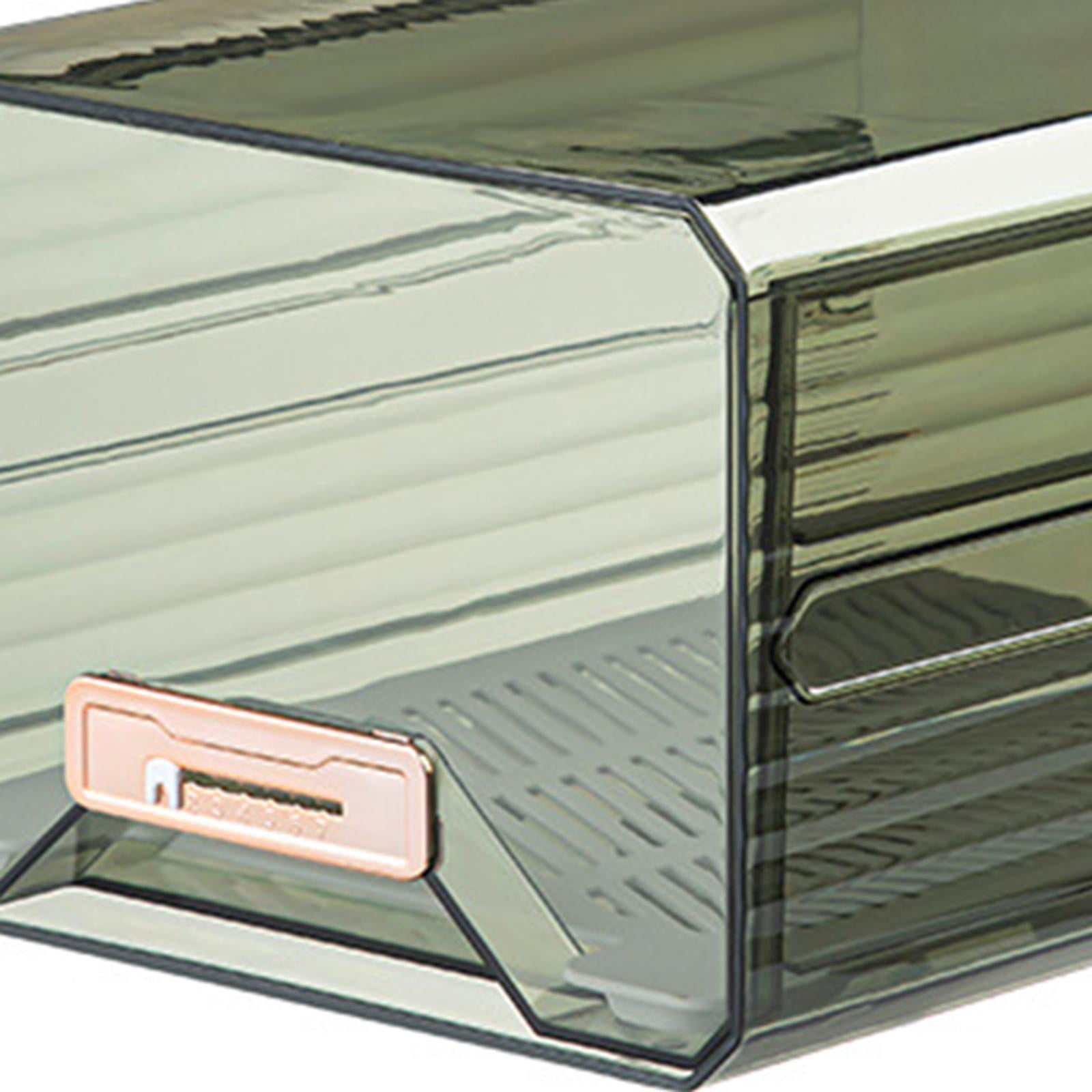 Fiocias Fridge Bin Clear with Drain Tray Fridge Organizer Box for Kitchen Countertop Green