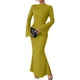 thumbnail image 2 of Women'S Long Sleeve Maxi Dress Ribbed Knit Boat Neck Bodycon Casual Dresses Going Out Outfits Green L, 2 of 9