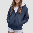 thumbnail image 2 of TOWED22 Unisex Boys Girls Hoodie Sweatshirt Full Zip Up Casual Long Sleeve Solid Jacket Kids Lightweight Outwear with Pockets,Navy,5-6 Y, 2 of 6