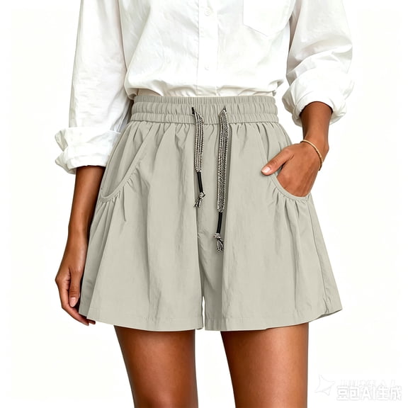 Flowy Athletic Shorts for Women Relaxed Fit High Waisted Tennis Short Workout Running Stretchy Drawstring Short with Pockets Beige XL