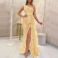 thumbnail image 6 of Quixlent Women Evening Dress One Shoulder Sleeveless Shiny Sequin Padded Feather Decor High Split Solid Color Slim Fit Tight High Waist Floor Length Prom Party Banquet Lady Gown Maxi Dress, 6 of 8