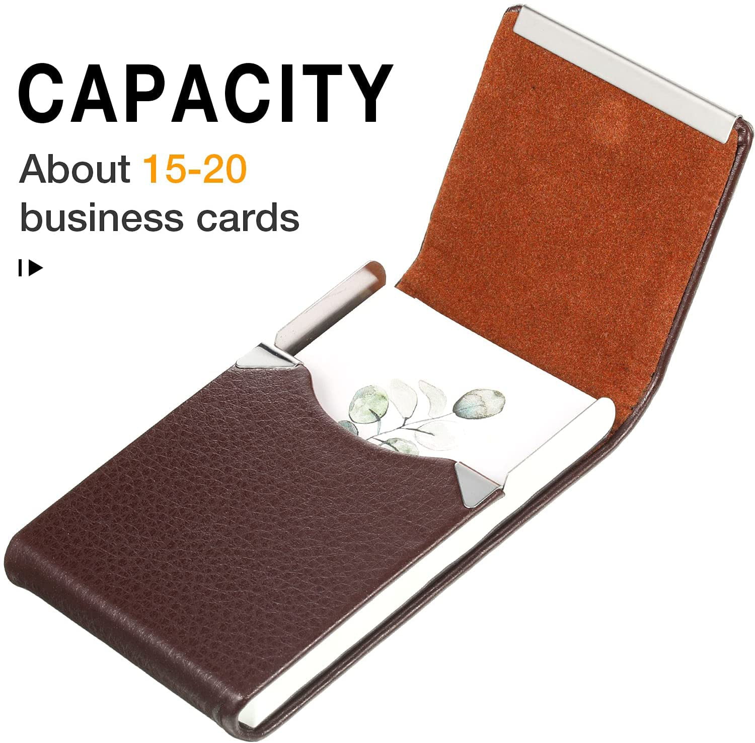 3 Pieces Business Card Holder PU Leather Business Card Case Name Card Holder Slim Metal Pocket Card Holder with Magnetic Shut Brown Black Gray