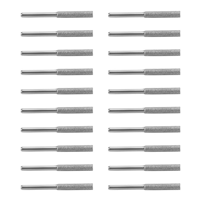 20 Pcs Chainsaw Sharpener Stone Diamond Coated Cylindrical Burr Polishing Grinding Tool Grinding Bits, 5/32 Inch/ 4 mm