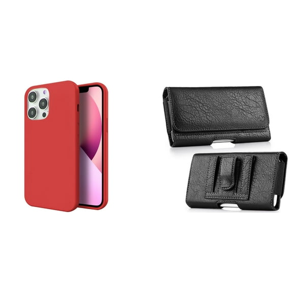 Slim Silicone Case and Belt Holster Pouch for iPhone 14 Pro - Red
