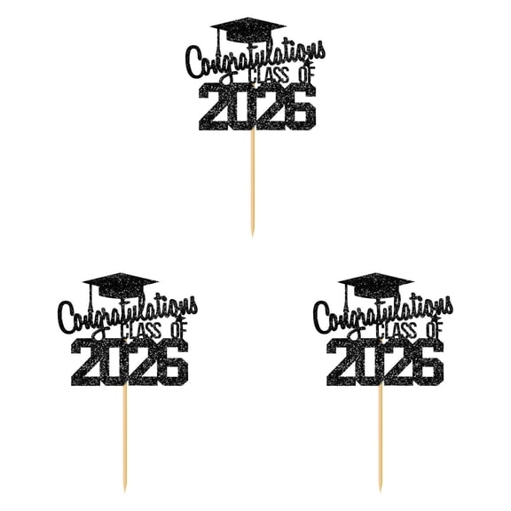 Starlight 3Pcs Graduation Cake Toppers, 5.9x4.8 inch Graduation Cupcake Toppers 2026, Graduation Party Favors, for Graduation Theme Party Cake Decorations Supplies, Black