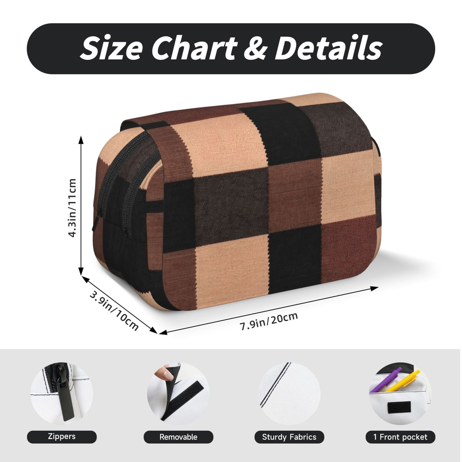Large-Capacity Flip-Top Double-Layer Pencil Case, Multi-Functional Pocket Pen Case, Durable Stationery Organizer Rosybrown Buffalo Plaid Check Tartan Scotland_4