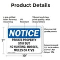 thumbnail image 2 of (2 Pack) Private Property Stay Out No Hunting Horses OSHA Notice Sign 10 Inch X 7 Inch Plastic Sign, Weather Resistant, UV Protected for Workplace, Business, and Construction Site, Made, 2 of 8
