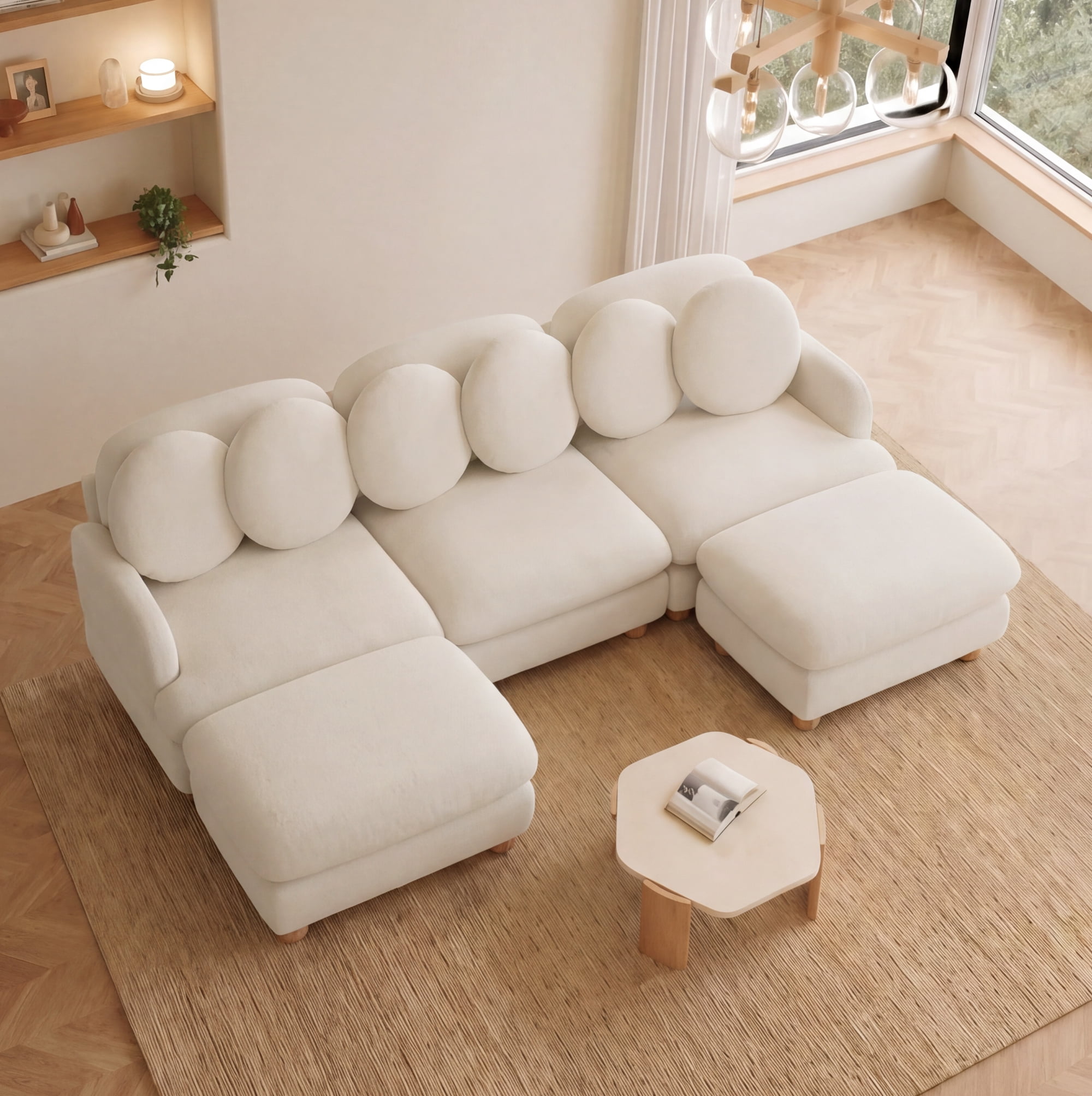 95" U-shaped 5 Seater Chenille Modular Sectional Sofa Couch with 6 Throw Pillows and 2 Ottoman