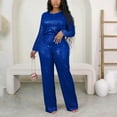 thumbnail image 5 of Miqool Women's 2 Piece Sparkly Sequin Outfits Long Sleeve Crewneck Sequin Tops & High Waisted Wide Leg Baggy Pants Set Rave Party Outfits Clubwear, 5 of 8