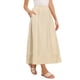 thumbnail image 4 of Falda de lino INSPIRE CHIC para mujer, casual de verano, con cintura alta elástica, falda midi en forma de A, talla L, color albaricoque, 4 of 6