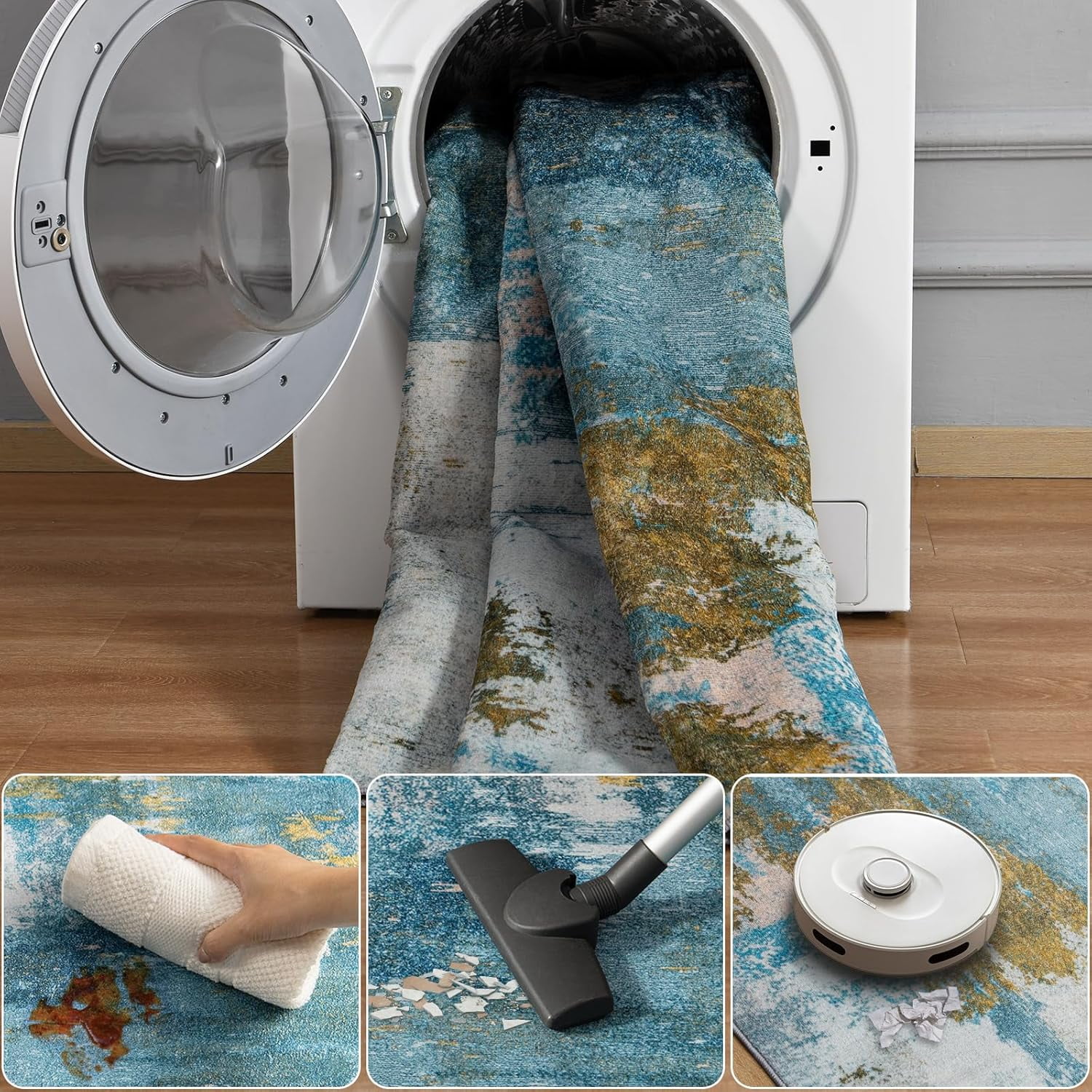 Lochas Modern Vintage Abstract Rug Fluffy Area Rugs Soft Carpet for Living Room Bedroom Home Decor,5'x7',Blue