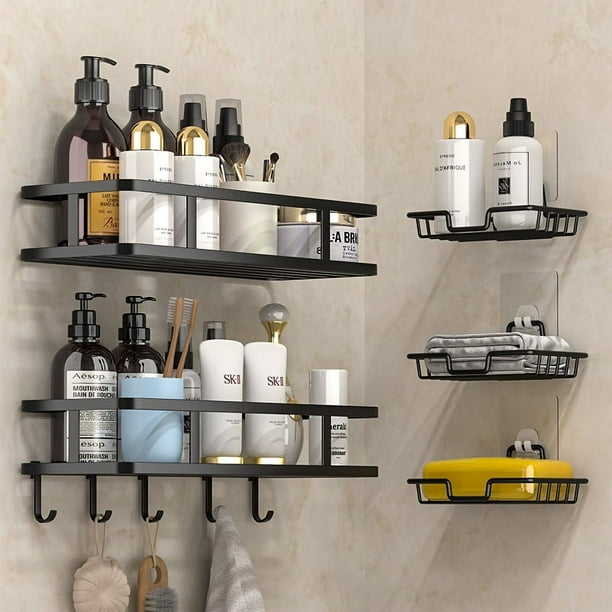 Estante de almacenamiento para baño, estante de almacenamiento montado en la pared sin perforaciones, estante organizador para artículos de tocador para el hogar