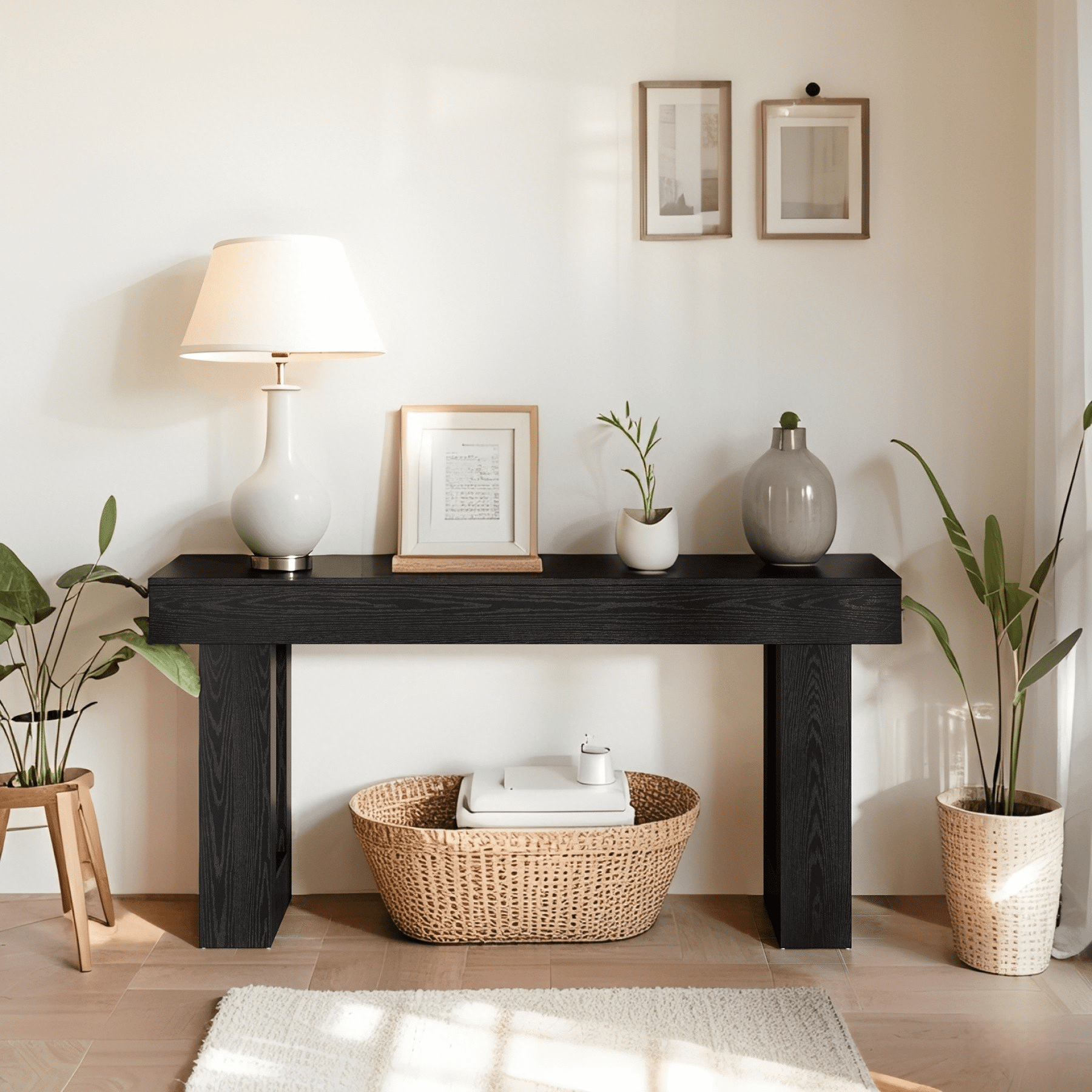 Tribesigns 63-Inch Long Console Table, Farmhouse Entryway Table for Entrance, Hallway, Living Room（Black)