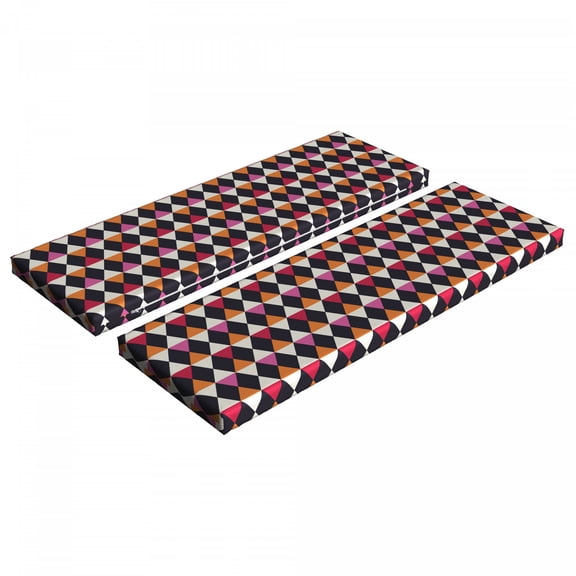 Geometric Bench Cushion Set of 2, Rhombus Shapes with Vintage Inspired Palette Ornamental and Geometric Elements, Standard Size Foam Pad and Decorative Cover, Multicolor, by Ambesonne