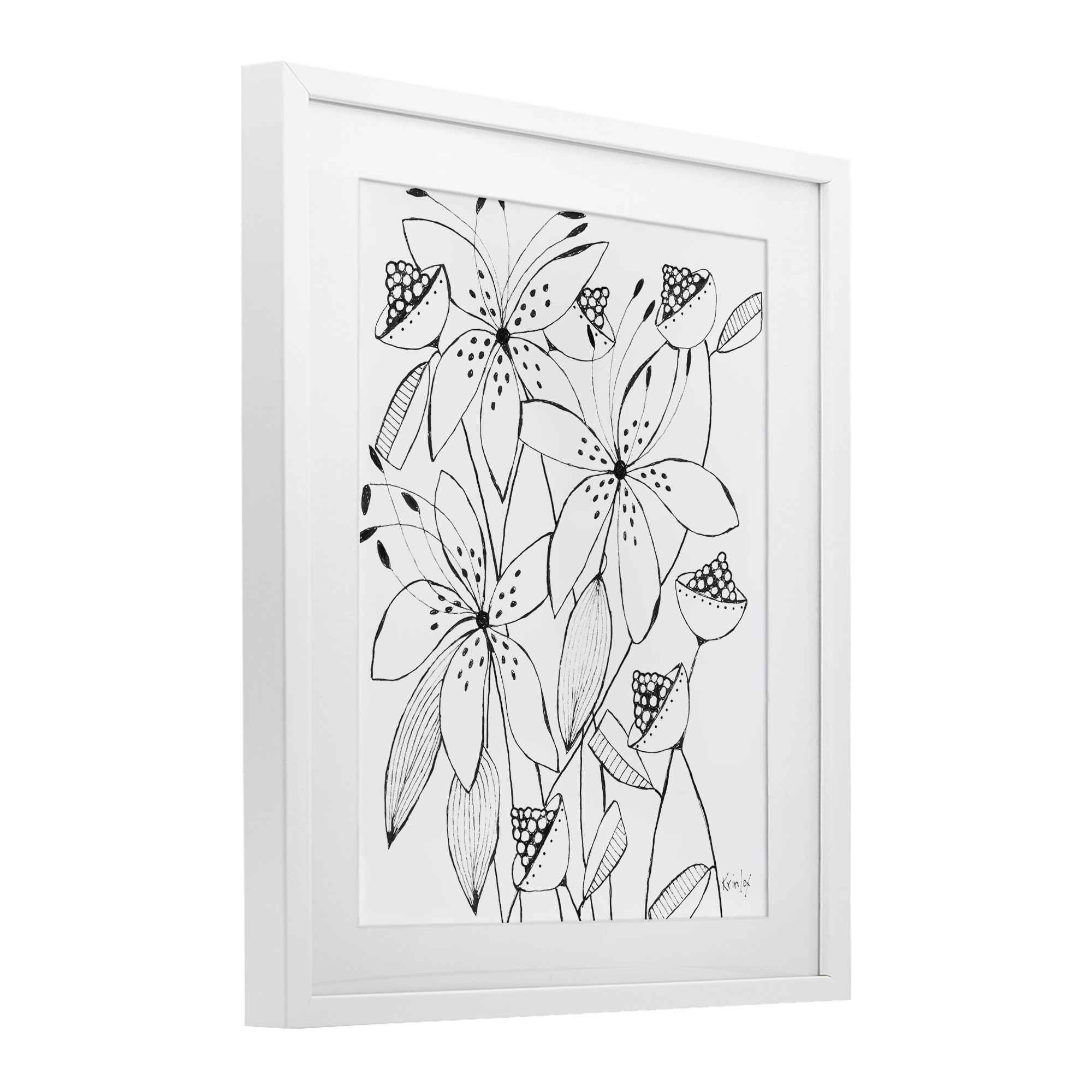 Stupell Industries Open Blooms Outline White Framed Print Under Glass, design by Krinlox