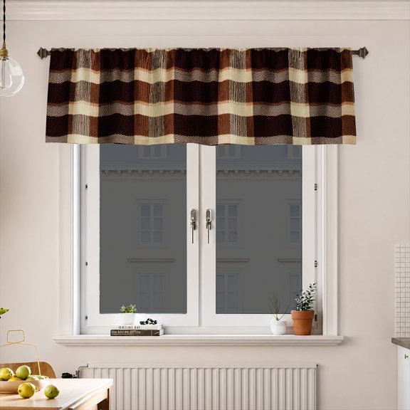 AshasdS Brown Plaid Window Valance Checkered Curtain Valance Farmhouse Kitchen Window Treatment Rustic Home Decor