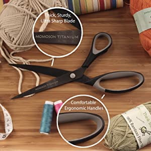 BambooMN Titanium Softgrip Scissors Set for Sewing, Arts, Crafts, Office - 3 Sets of 3 - Black w/Grey Inlays