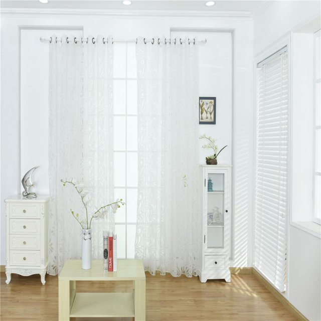 Panel de Tul de Cortina de Ventana Flotante Triturado Floral Soledad 39 Pulgadas X 98 Pulgadas Blanco