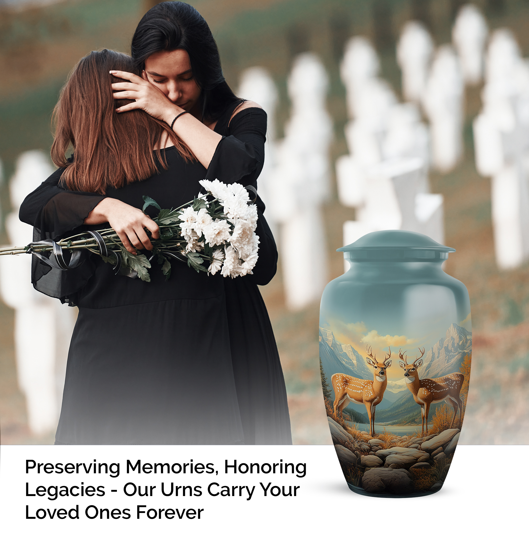 Deer Funeral Urn For Adult Male - Memorial Cremation Urns For Human Ashes Adult Female - Blue Urn For Man And Woman - Large Decorative Urns For Human Ashes Mother - 10 Inch