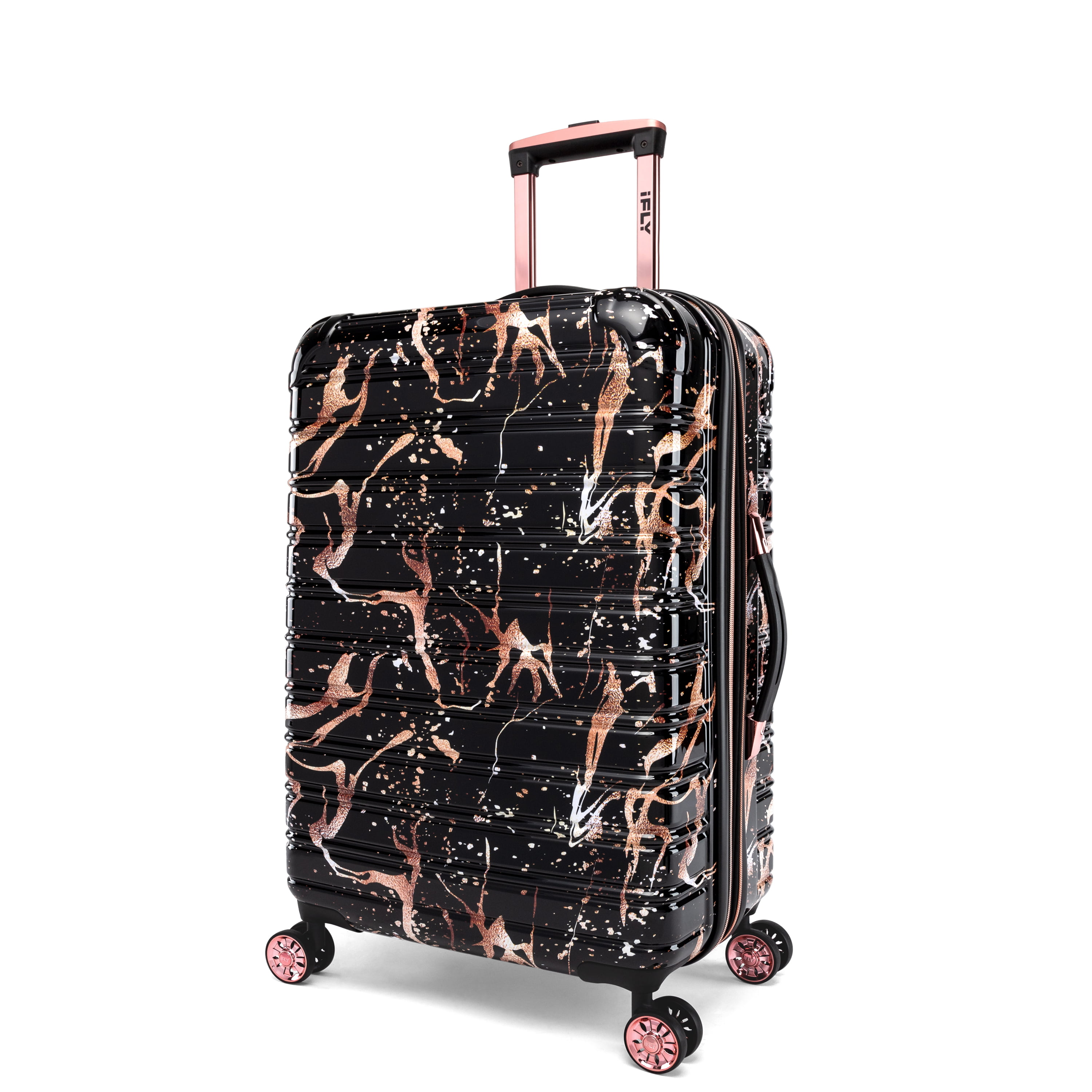 IFLY - Fibertech Black/Rose Gold Marble Hardside Luggage 20 Inch Carry-on
