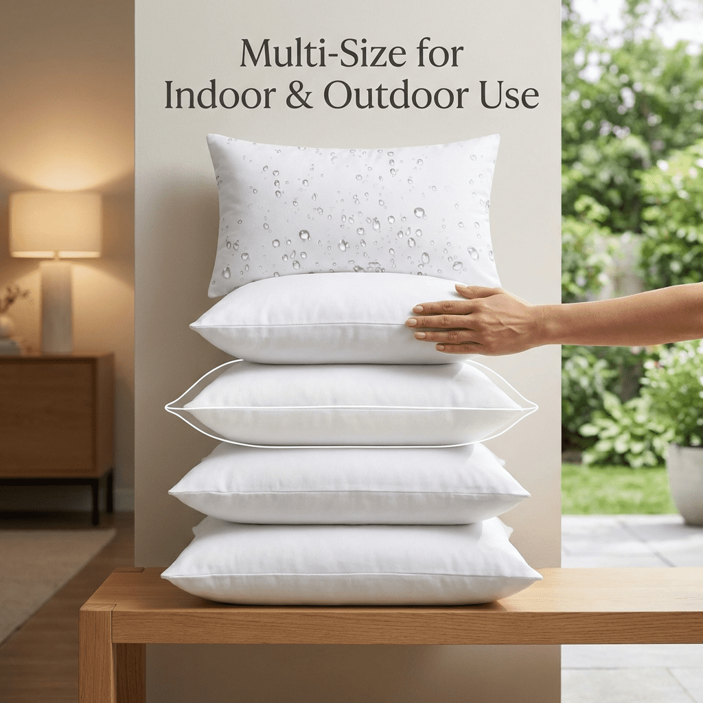 Waterproof 12x20 Outdoor Pillow Inserts 4 Pack, Rectangular All-Weather Bulk Cushion Set