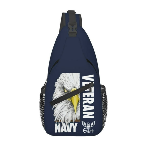 Navy Veteran Chest Sling Bag Crossbody Shoulder Backpack Adjustable Lightweight Travel Hiking Casual Daypack Unisex