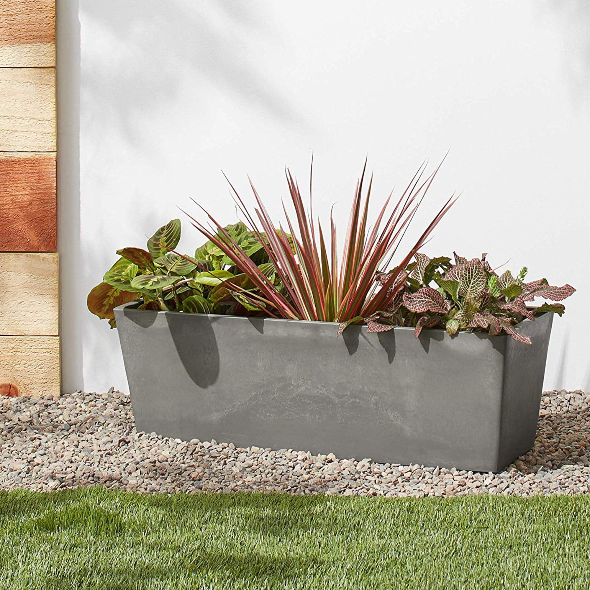 Plastic Stone Wood Composite Simplicity Window Box Planter with Drillable Drainage Hole Cement Color 17.5 x 7 x 6 Inches