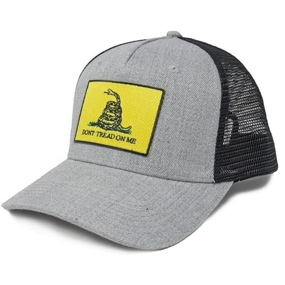 Gadsden Flag Hat for Men and Women – Don’t Tread on Me Snapback Trucker Baseball Cap by International Tie (Grey/Black)