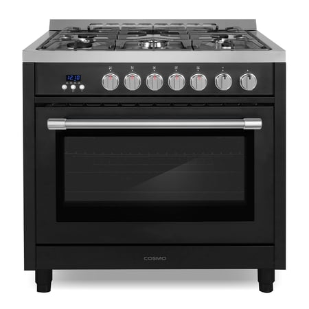 Cosmo 36 in. Nebula Collection 3.8 cu. ft. Gas Range, 5 Burners, Rapid Convection Oven, Smooth Grip Handle in Matte Black