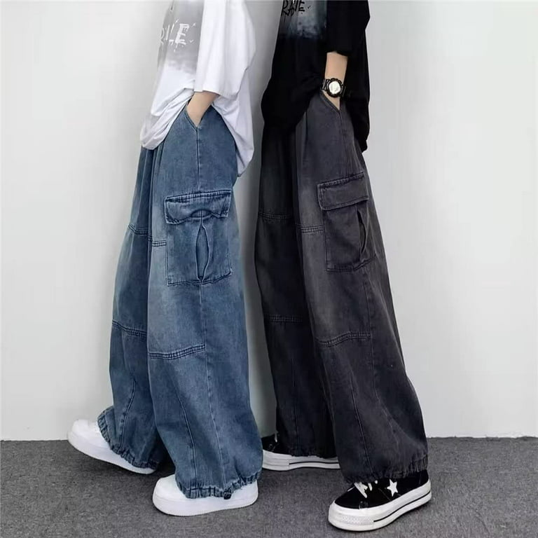 Mens Hot Denim Baggy Pockets Pants Dance Skateboard Jeans Cargo Trousers  Hip Hop