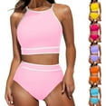 thumbnail image 1 of Sentmoon Women Bikini Set Womens Bikini Plus Size Swimsuit for Women Curvy Solid Color High Waisted Bathing Suits Beach Essentials for Lap Swimming and Training Red S, 1 of 8