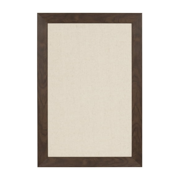 DesignOvation Beatrice Framed Linen Fabric Pinboard, 18x27, Walnut Brown