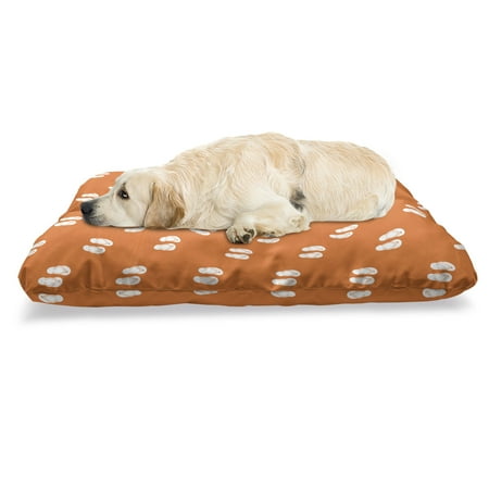 Flip Flop Pet Bed  Repeating Pattern Pair of Beach Thong on Fiery Orange Plain Background  Chew Resistant Pad for Dogs and Cats Cushion with Removable Cover  24  x 39   Orange and White  by Ambesonne