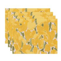 Simply Daisy's Tulip Blossom 18x14 inch Yellow Floral Print Placemat (Set of Four)