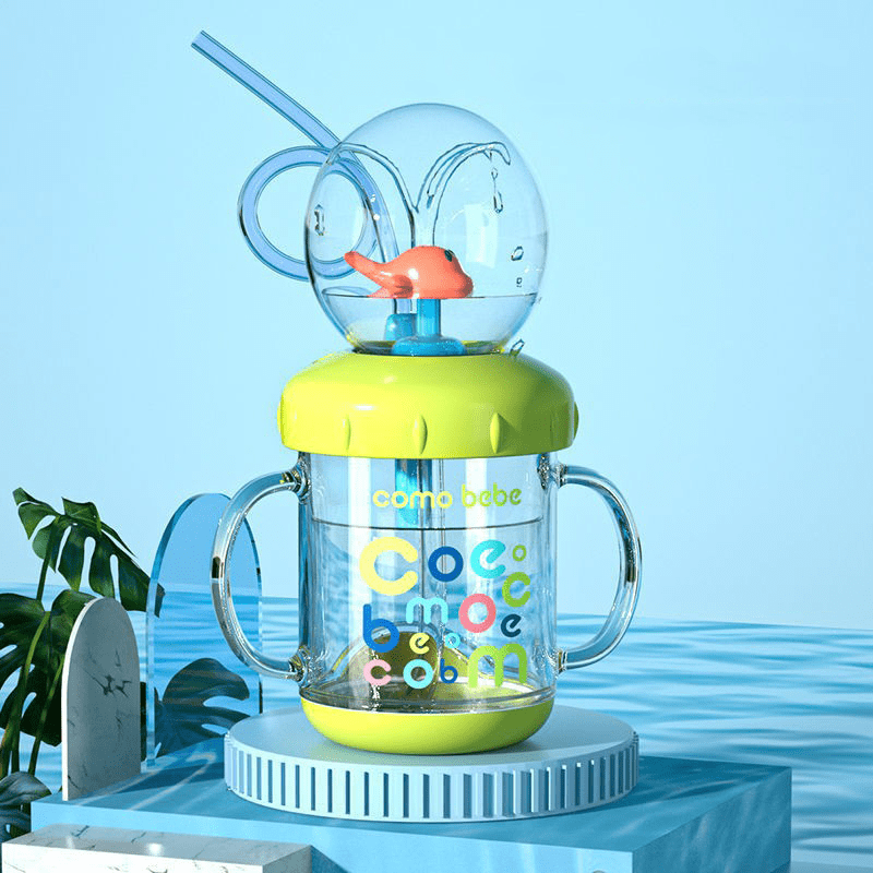 220ML Sippy Cup Baby Training Cup Whale Squirt Cup Creative Toddler Learning Cup Water Bottle with Straw and Handle
