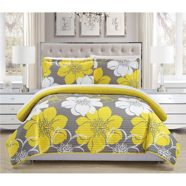 7 Pièce Capiz Sac de Lit Abstrait Grande Échelle Floral Imprimé Ensemble de Couette & 44; Jaune