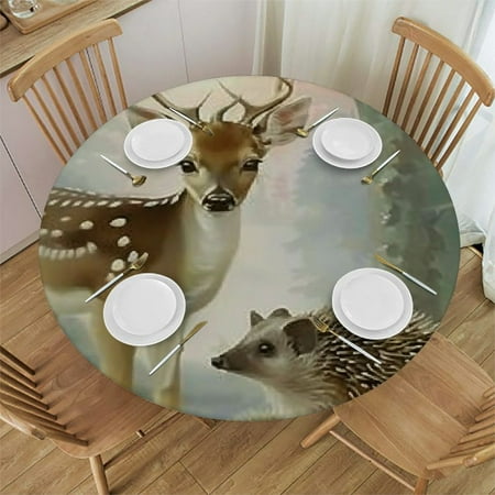 

SHERONV Deer Hedgehogs Forest Round Tablecloth Stain-Resistant 60in 54 -58